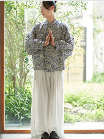 ◇小花柄が上品な印象◇ゆったりドロップショルダーコットン オリエンタル シャツ◇