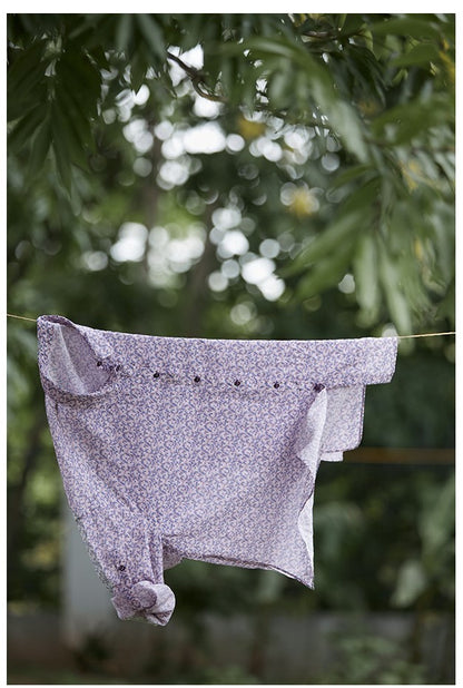 ◇小花柄で品のあるゆったりシルエット ドロップショルダーコットンシルクシャツ◇M/Lサイズ