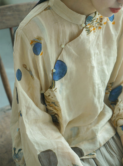 １点のみスペシャルSALE✩◇水彩プリントが美しい ラミーブラウス ◇