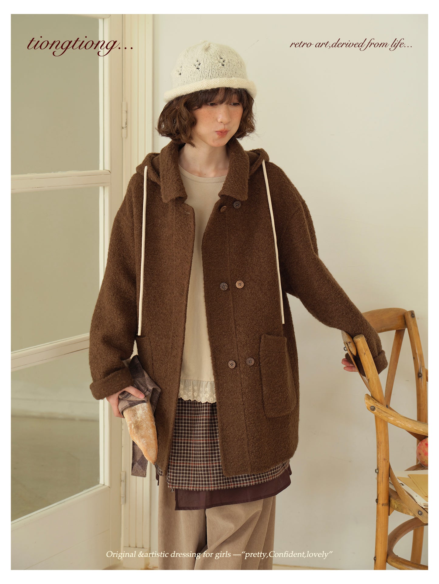 ２色展開◇ダブルフェイスウールで暖かドロップショルダーゆったり ショートコート◇