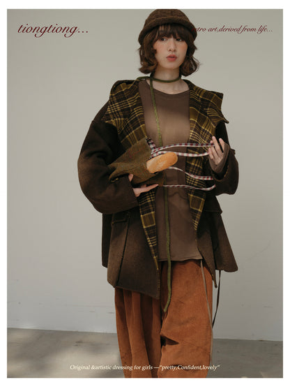 ２色展開◇ダブルフェイスウール×ヤク×シルクで暖かドロップショルダーゆったり フーディーコート◇