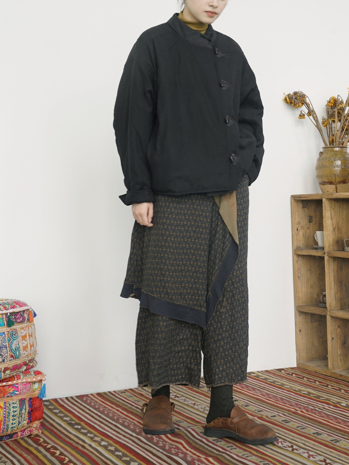 ２色展開◇軽量  暖か ドロップショルダー スタンドカラー 中綿ジャケット◇