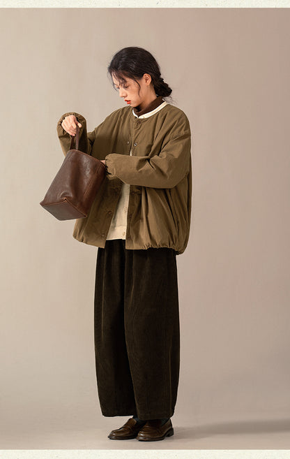 取り外し可能な衿付きで2WAYスタイル◇うっすら中綿入り◇コットン ドロップショルダーパフブルゾンジャケット△裏地付き S/Mサイズ