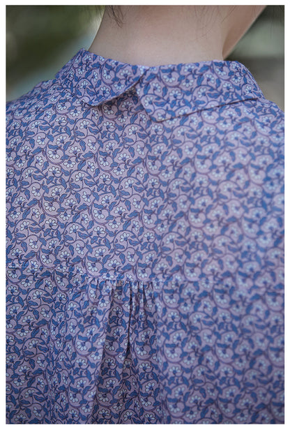 ◇小花柄で品のあるゆったりシルエット ドロップショルダーコットンシルクシャツ◇M/Lサイズ