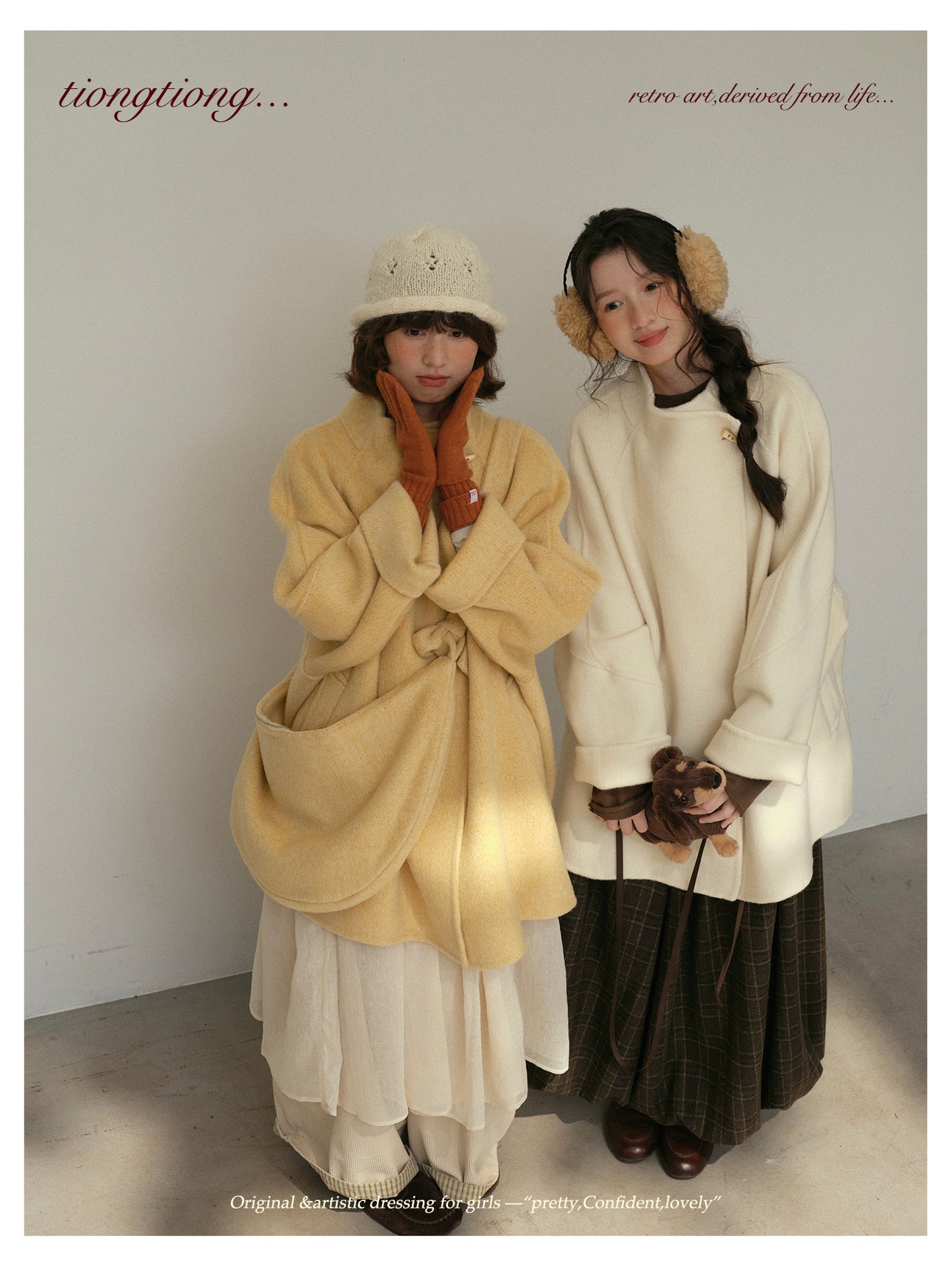 3色展開◇ダブルフェイス ウール×キャメルウールで暖かドロップショルダーゆったりコート◇バッグ付き