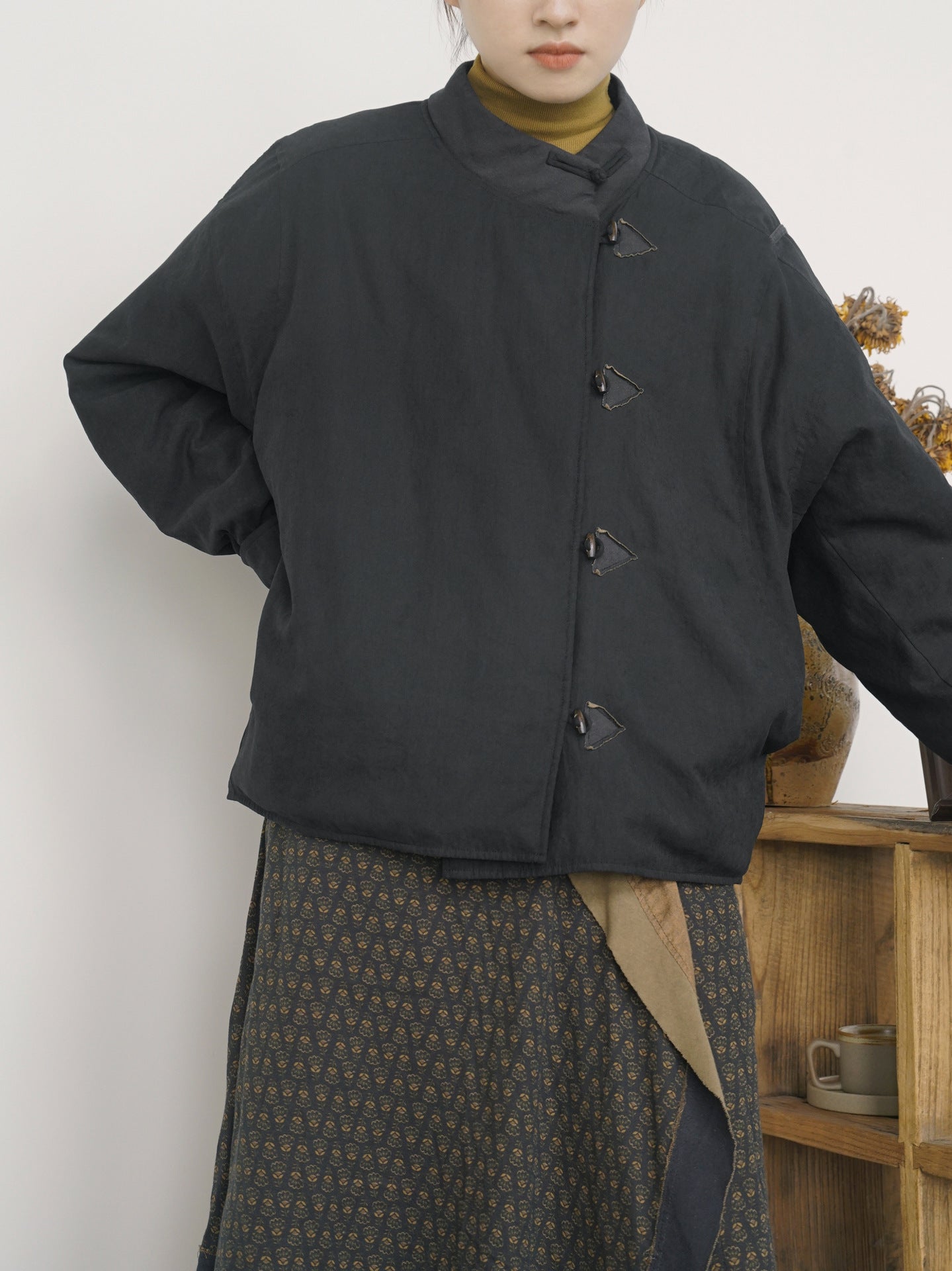 ２色展開◇軽量  暖か ドロップショルダー スタンドカラー 中綿ジャケット◇