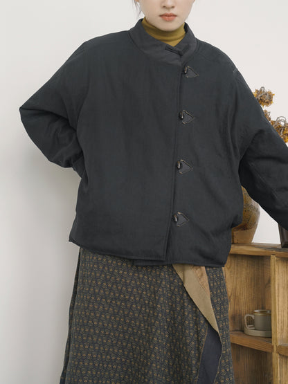 ２色展開◇軽量  暖か ドロップショルダー スタンドカラー 中綿ジャケット◇