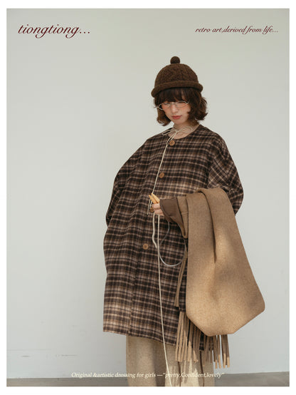 △リバーシブル ダブルフェイスウールで暖か ゆったり  ノーカラーコート△