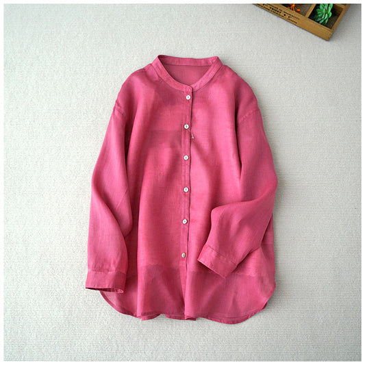 ◇3色展開◇ラミー バンドカラーゆったりシルエット ロングスリーブシャツ◇S/M/Lサイズ