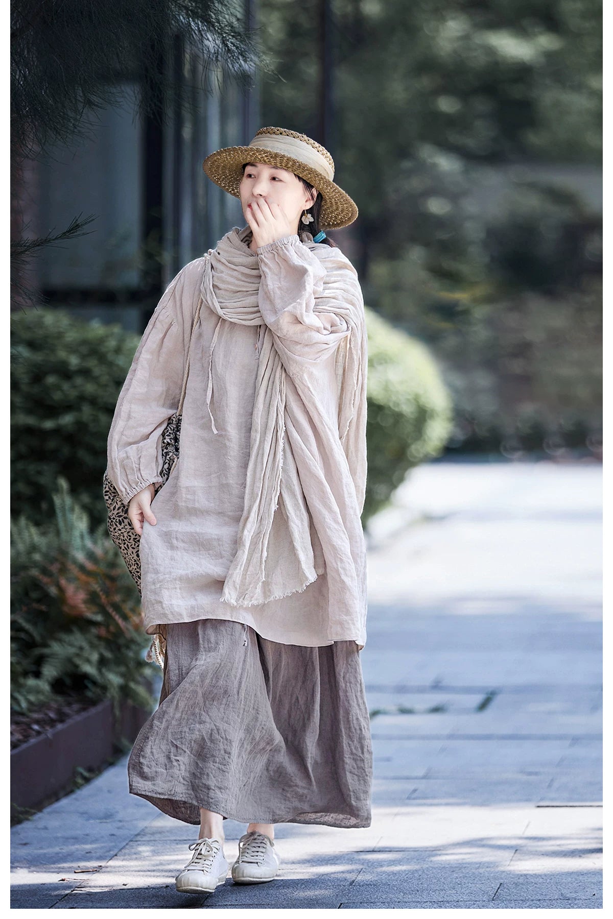 ◇ライトリネンドロップショルダー ゆったりシルエットフーディースモッグ◇ S/M/Lサイズ