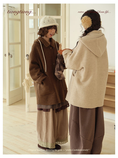 ２色展開◇ダブルフェイスウールで暖かドロップショルダーゆったり ショートコート◇