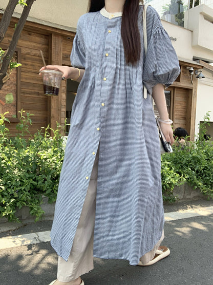 ☆ゆったりシルエット パフスリーブ ギンガムチェック ワンピース☆S～XLサイズ