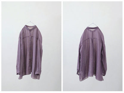 品のある紫の色味が素敵✩ドロップショルダー ラミー長袖 シャツ☆M/Lサイズ