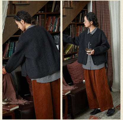 ２色展開△今年も気分のノーカラー△ウール100％ ノーカラー ドロップショルダージャケット△S/Mサイズ