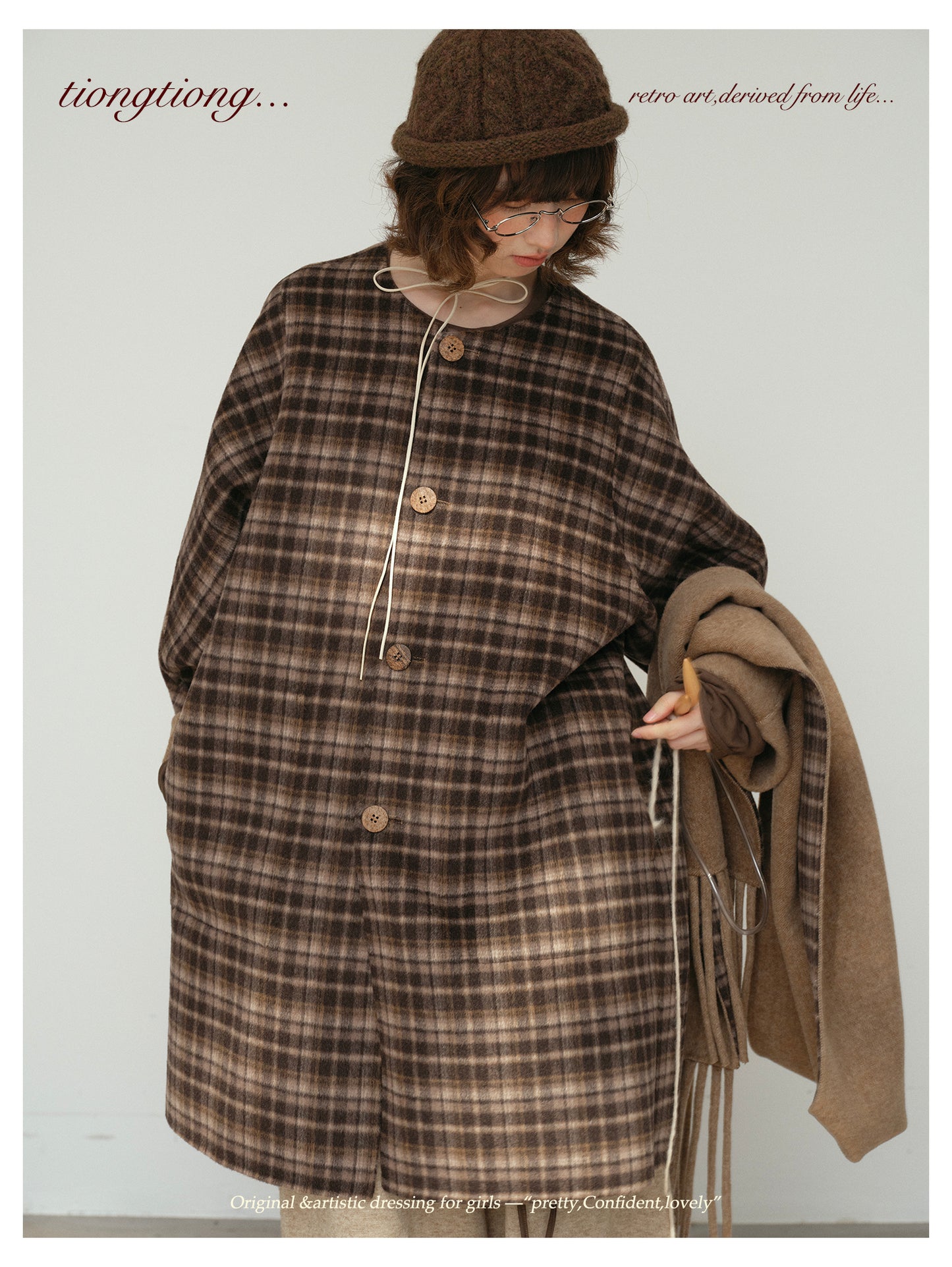 △リバーシブル ダブルフェイスウールで暖か ゆったり  ノーカラーコート△