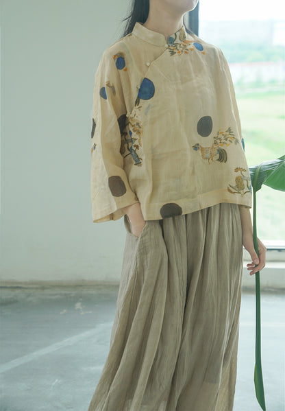 １点のみスペシャルSALE✩◇水彩プリントが美しい ラミーブラウス ◇