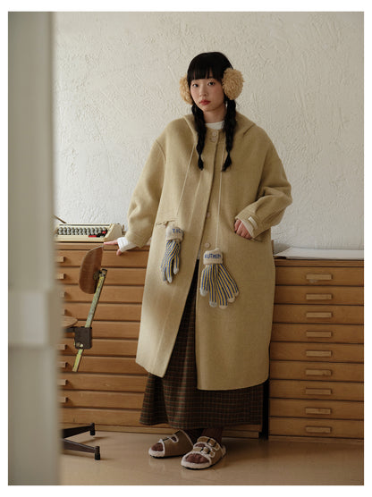 ◇ダブルフェイス メリノウールで暖かドロップショルダーゆったり フーディーコート◇