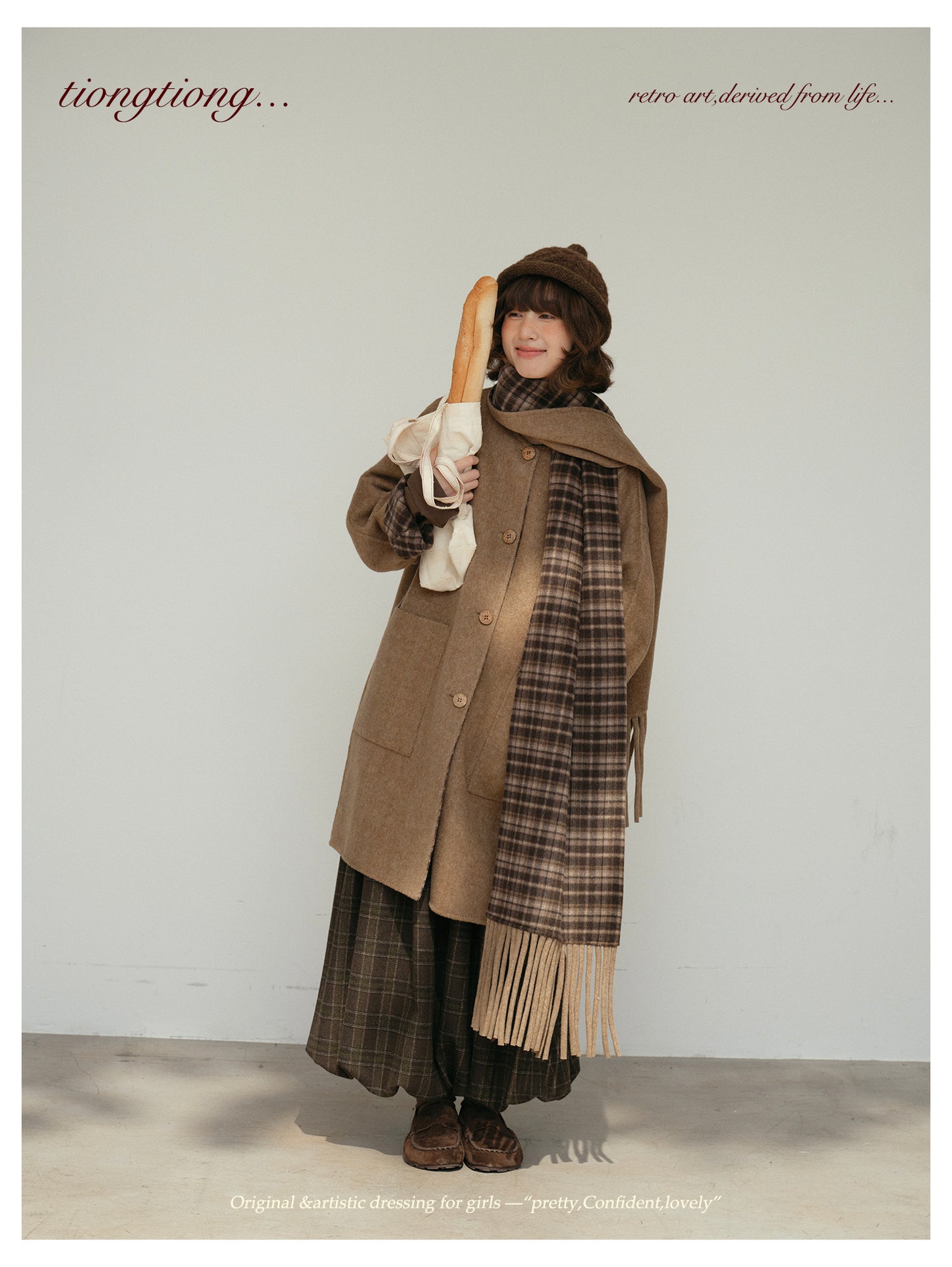 △リバーシブル ダブルフェイスウールで暖か ゆったり  ノーカラーコート△