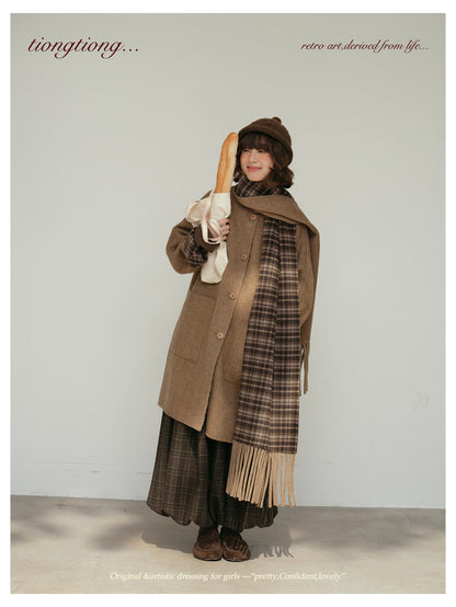 △リバーシブル ダブルフェイスウールで暖か ゆったり  ノーカラーコート△