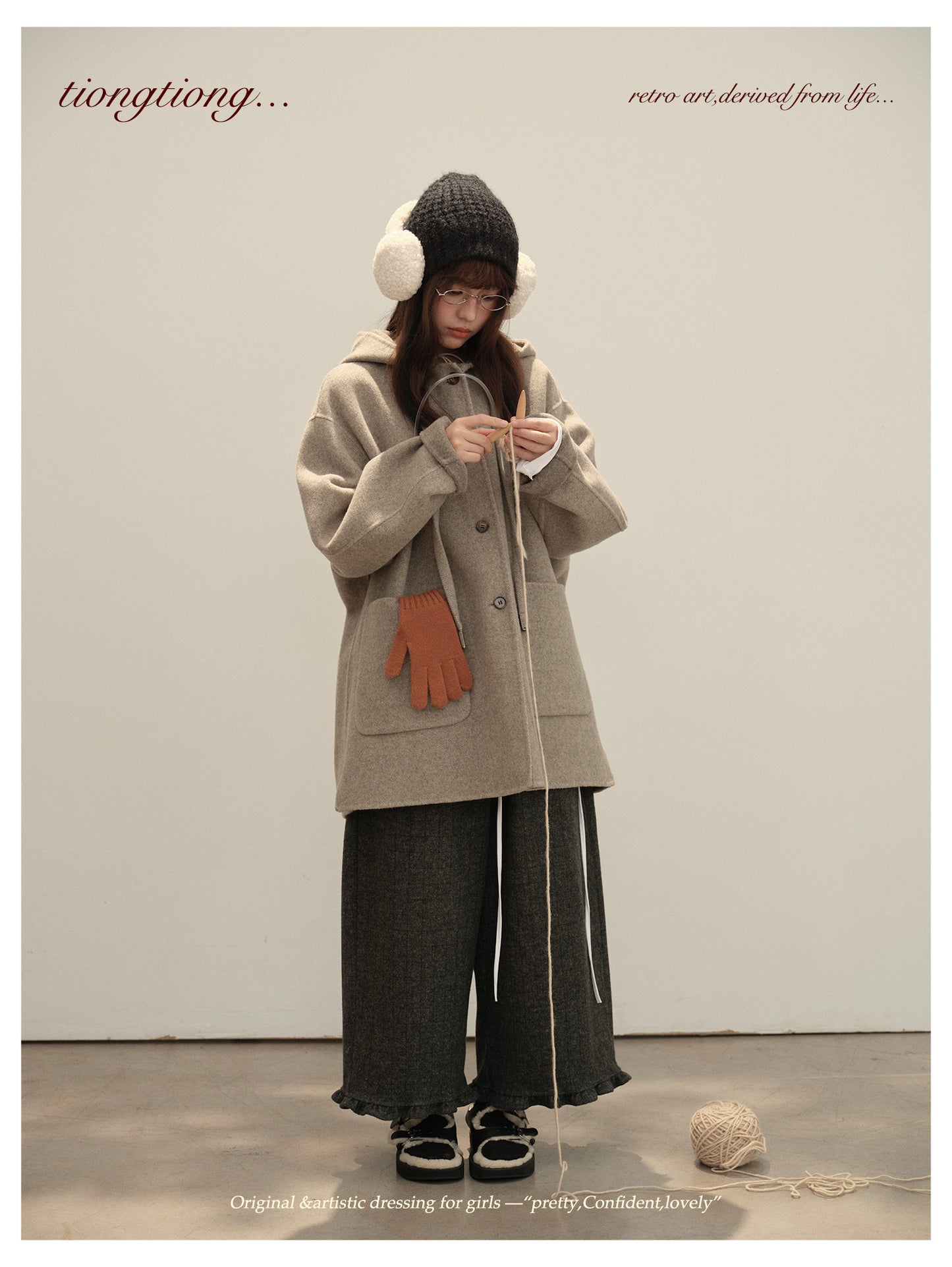 3色展開◇ダブルフェイス カシミア×メリノウールで暖かドロップショルダーゆったり フーディーコート◇