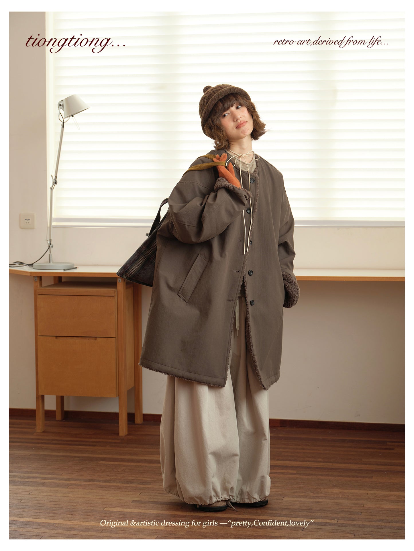 △裏地はたっぷりボアで暖か ドロップショルダーゆったり  ノーカラーコート△