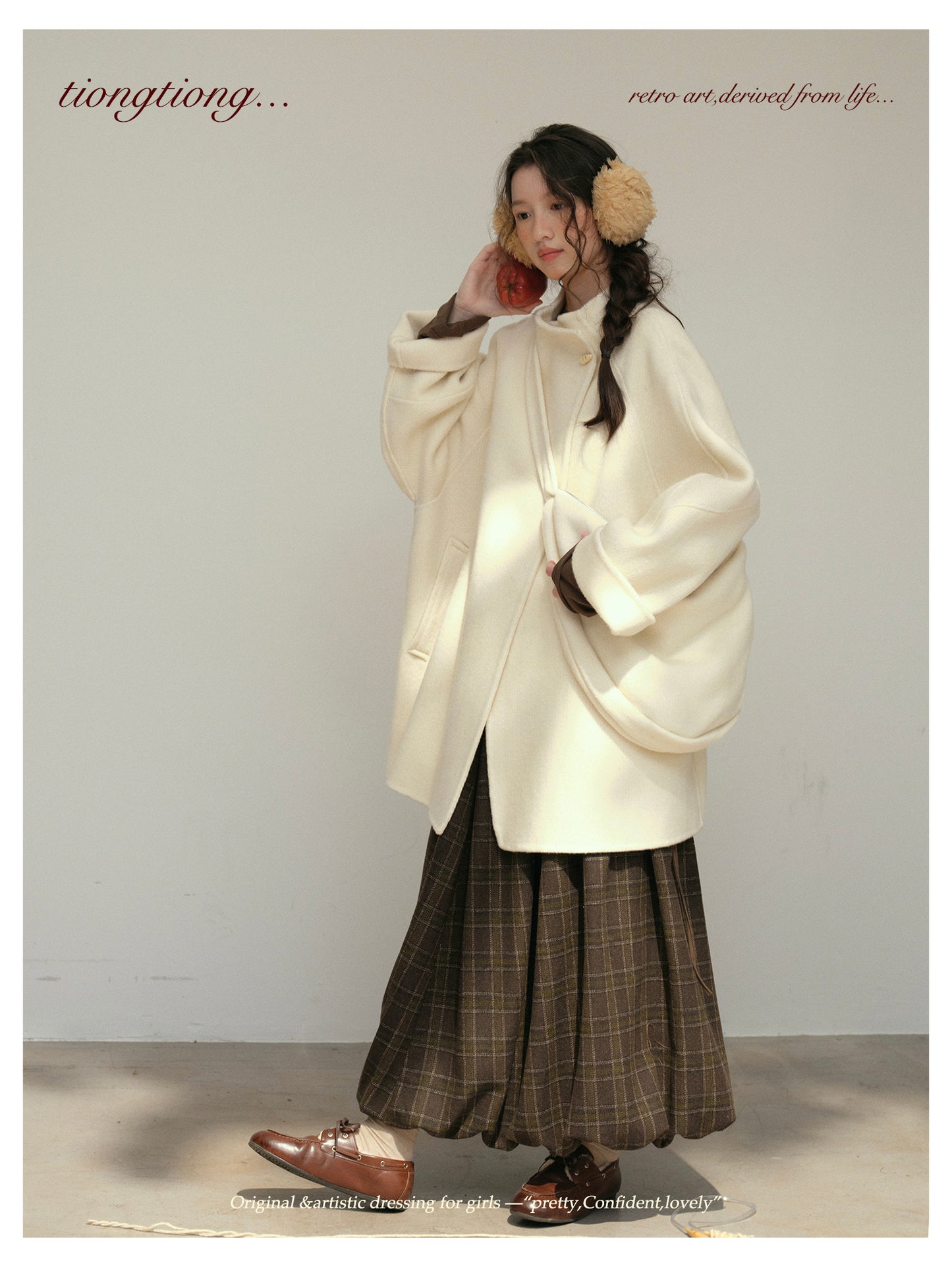 3色展開◇ダブルフェイス ウール×キャメルウールで暖かドロップショルダーゆったりコート◇バッグ付き