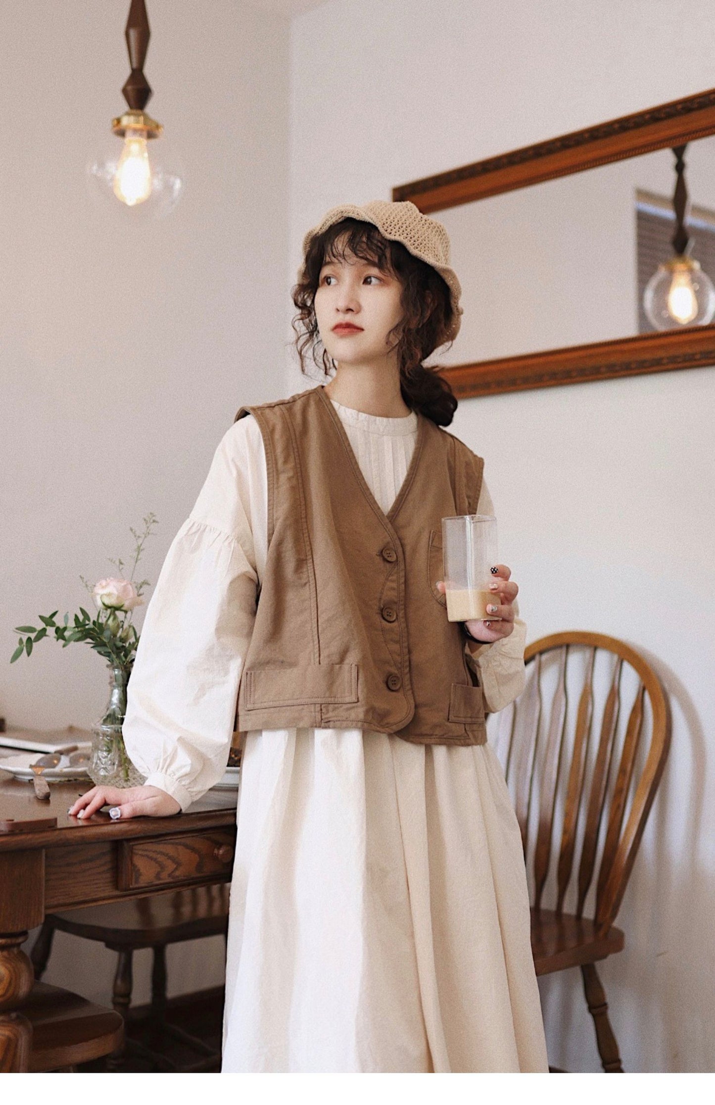 ピンタックとギャザー装飾が美しい△タイプライターコットン  ロングワンピース△