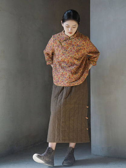 3色展開◇美しいオリエンタルプリント コットン中綿入りで保温性もある◇総柄ジャケット◇