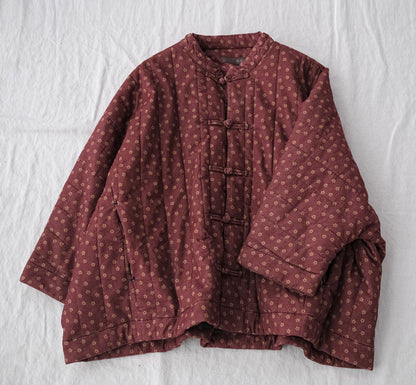2色展開◇小花柄コットン生地 ゆったりシルエット 中綿 オリエンタル ジャケット◇