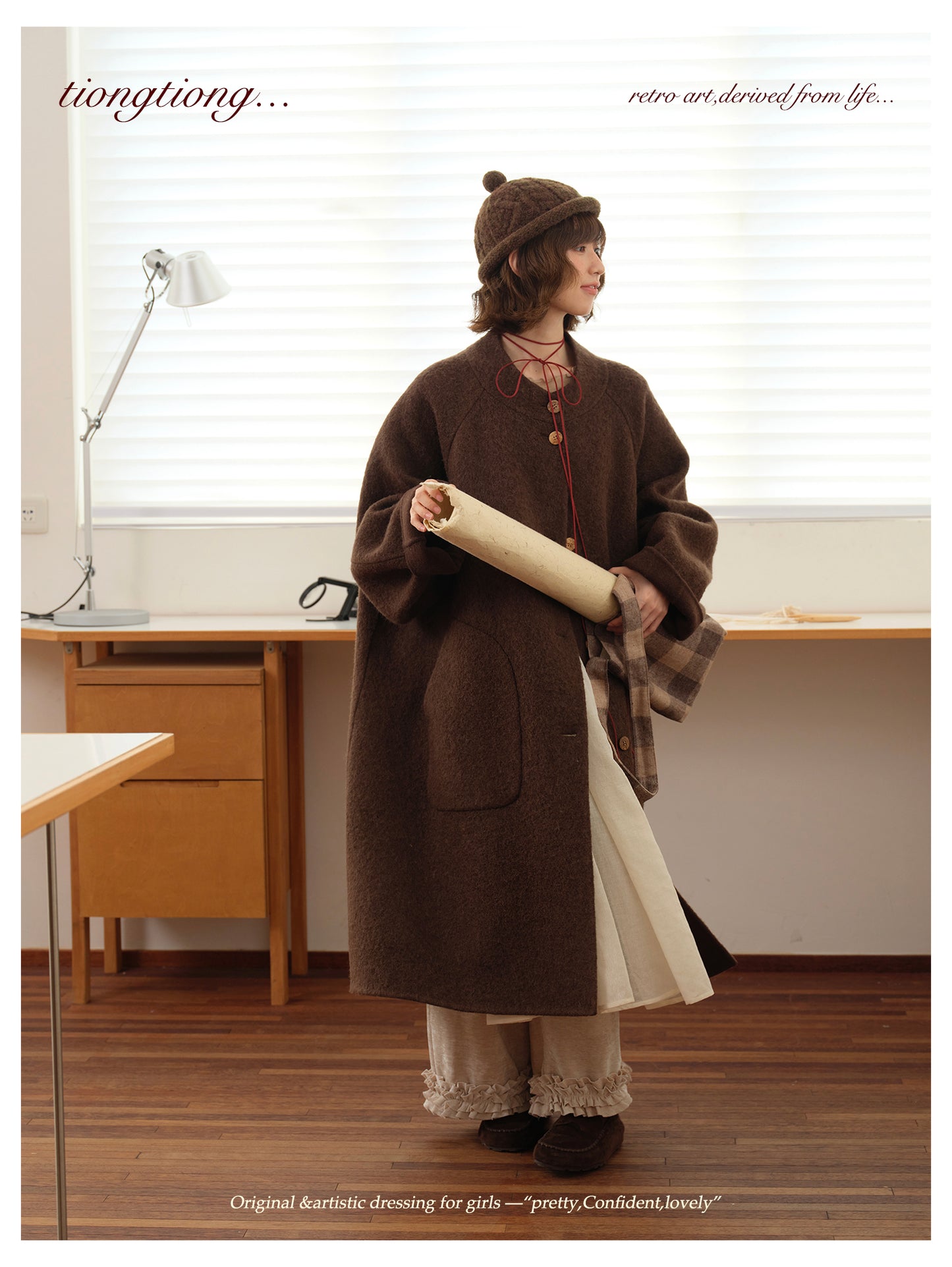 ◇ダブルフェイスウールで暖か ラグランスリーブゆったり コート◇