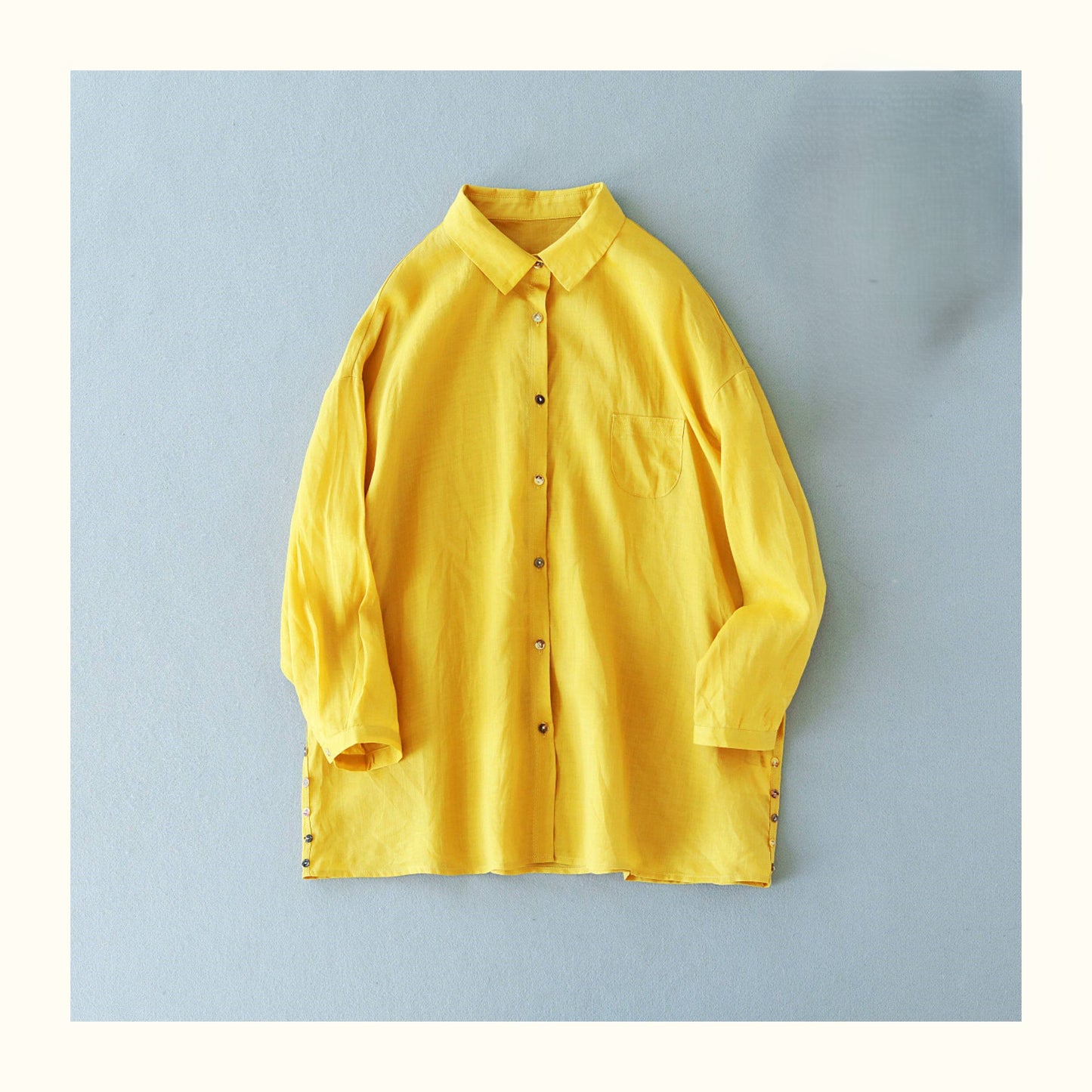 6色展開◇ゆったりシルエット◇ラミー ドロップショルダー 9分丈シャツ ブラウス ◇