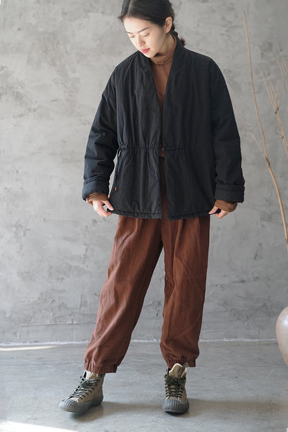 ３色展開◇中綿 ゆったりシルエット ドロップショルダー オリエンタル ノーカラージャケット◇