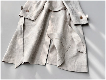 2色展開◇リネン100％ ドロップショルダー ベルテッド ワークコート◇M/Lサイズ