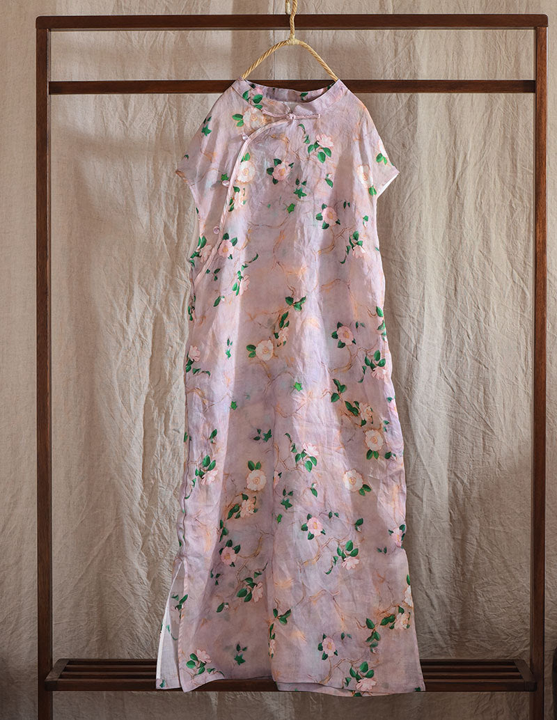 △ラミー生地が涼しげで美しいフラワープリント ワンピース▽ S/M