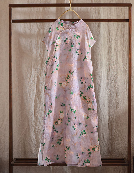 △ラミー生地が涼しげで美しいフラワープリント ワンピース▽ S/M