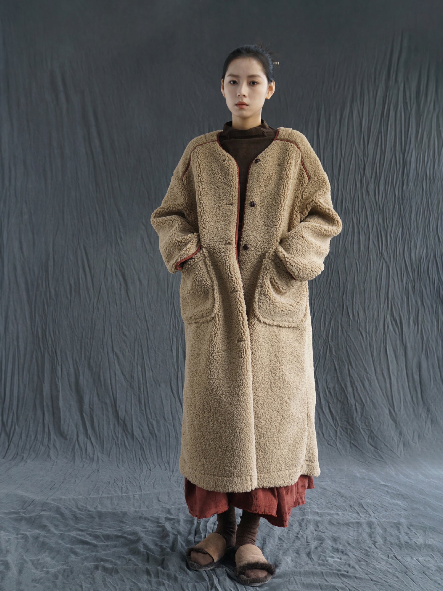 ２色展開◇ドロップショルダーゆったりシルエットボアコート◇