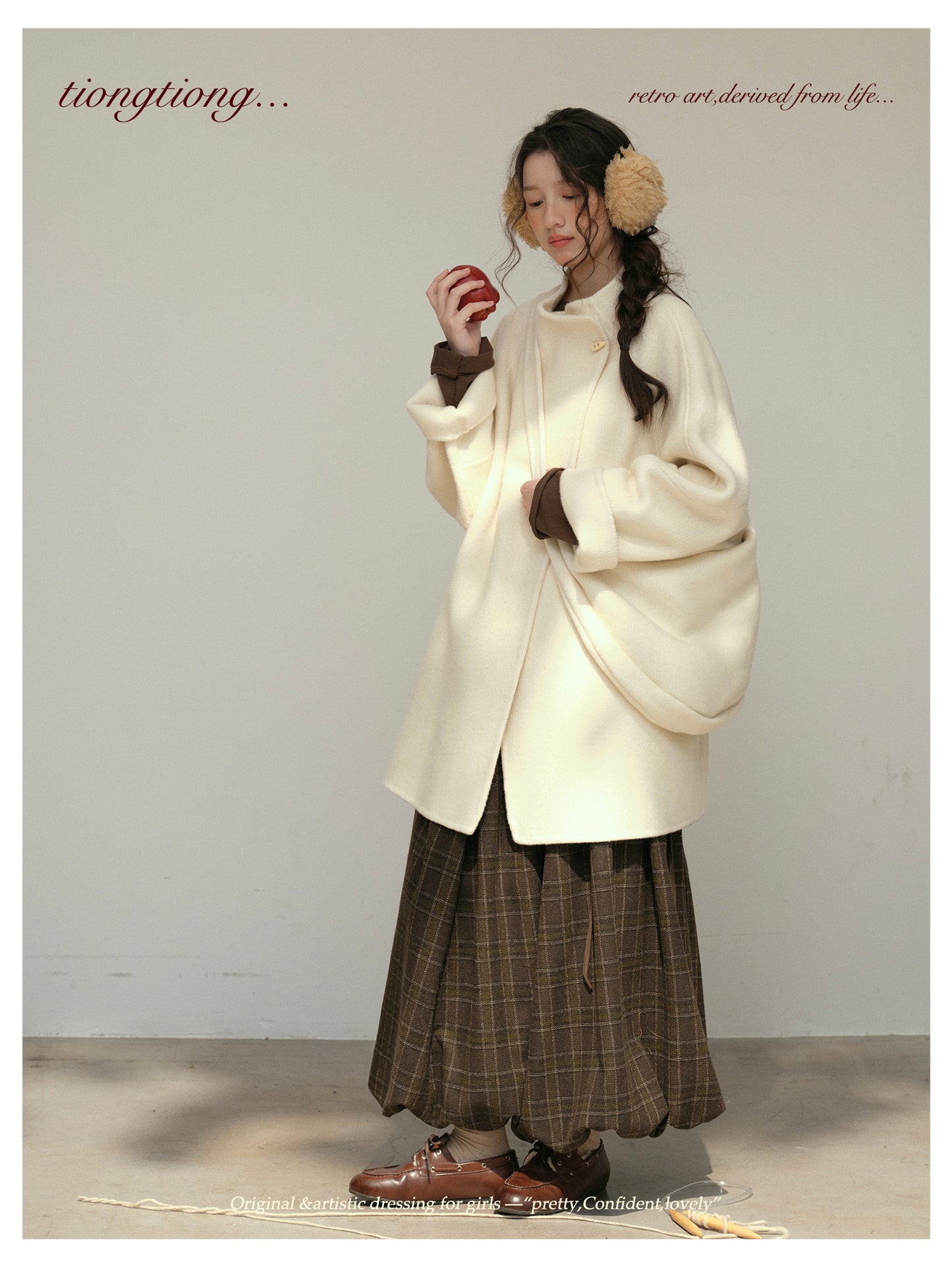 3色展開◇ダブルフェイス ウール×キャメルウールで暖かドロップショルダーゆったりコート◇バッグ付き