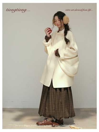 3色展開◇ダブルフェイス ウール×キャメルウールで暖かドロップショルダーゆったりコート◇バッグ付き