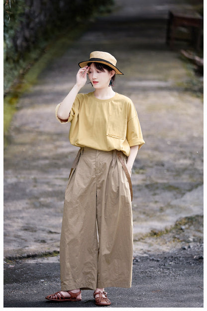 ◇コットン  サスペンダー付きフルレングスワイド イージーパンツ◇S/M/L