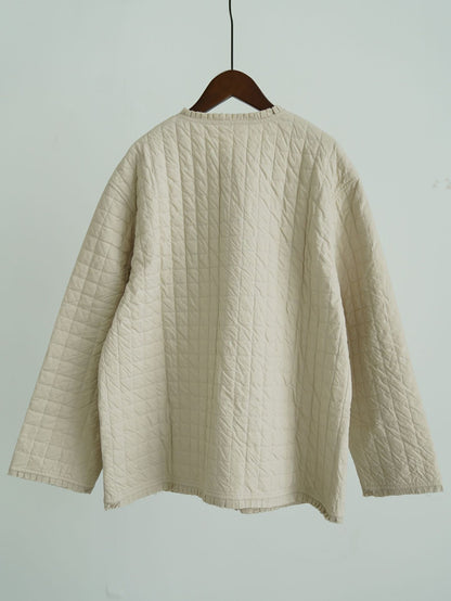 2色展開★フリル装飾付きゆったりドロップショルダー中綿バンドカラーシャツ★