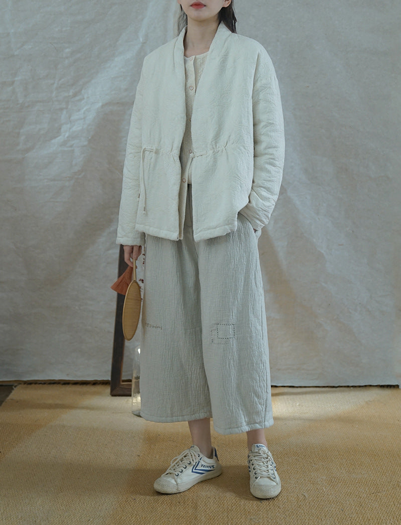 ◇ジャガードコットン中綿ノーカラージャケット◇