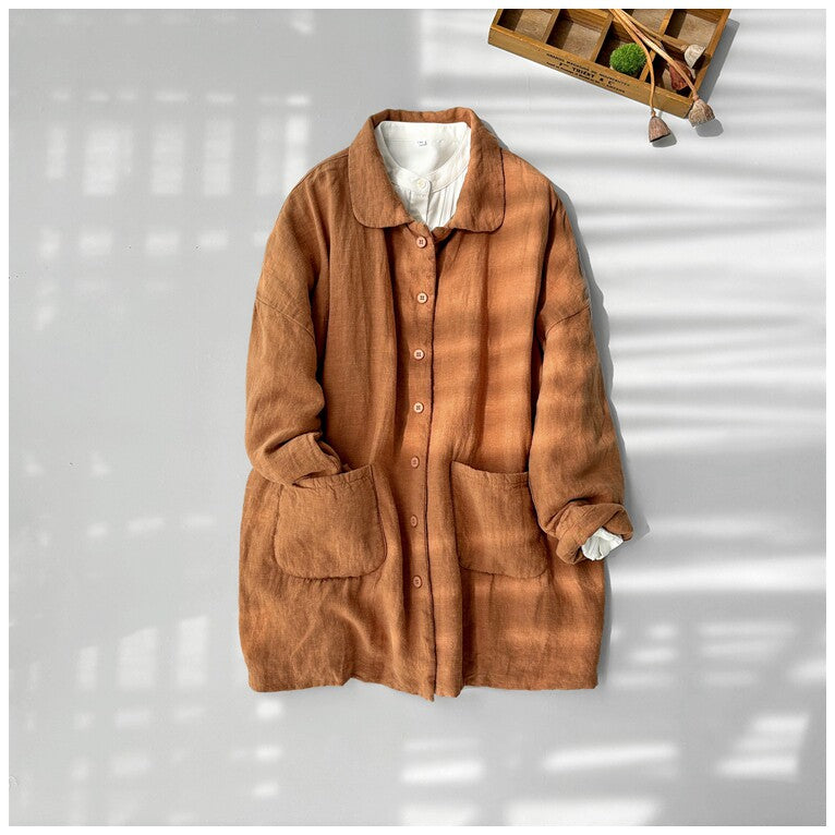 5色展開◇うっすら中綿  ドロップショルダーリネン ロングジャケット◇