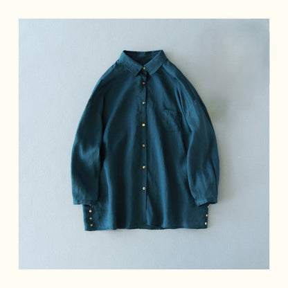 6色展開◇ゆったりシルエット◇ラミー ドロップショルダー 9分丈シャツ ブラウス ◇