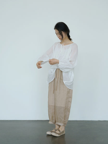 2色展開△程良いバルーンシルエット ラミー パンツ▽裏地付き