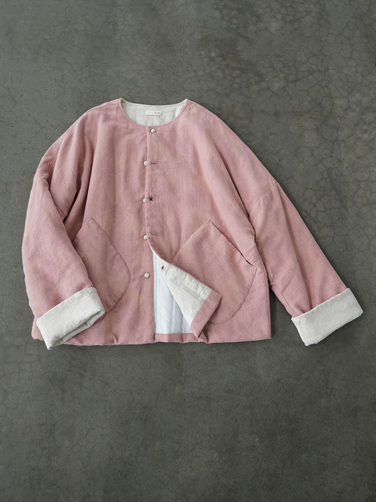 4色展開◇オリエンタルデザイン 中綿 ノーカラー ジャガード ジャケット◇