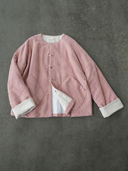 4色展開◇オリエンタルデザイン 中綿 ノーカラー ジャガード ジャケット◇