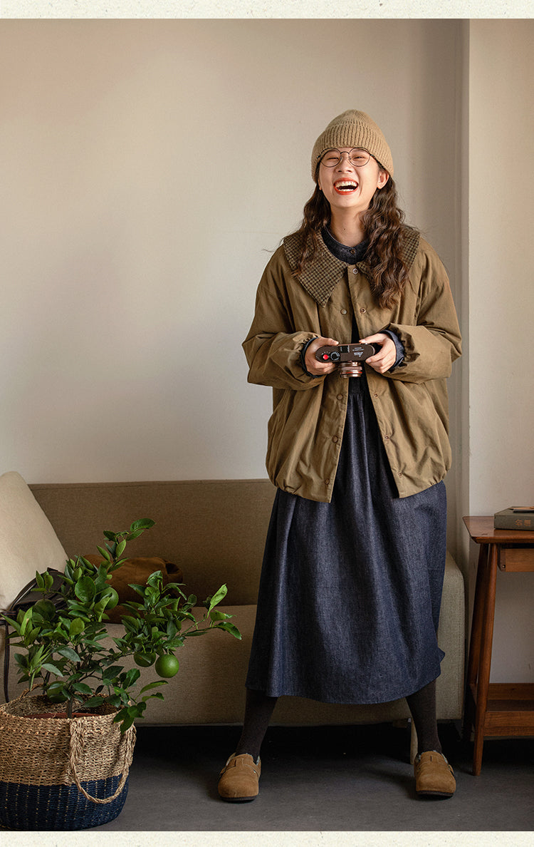 取り外し可能な衿付きで2WAYスタイル◇うっすら中綿入り◇コットン ドロップショルダーパフブルゾンジャケット△裏地付き S/Mサイズ