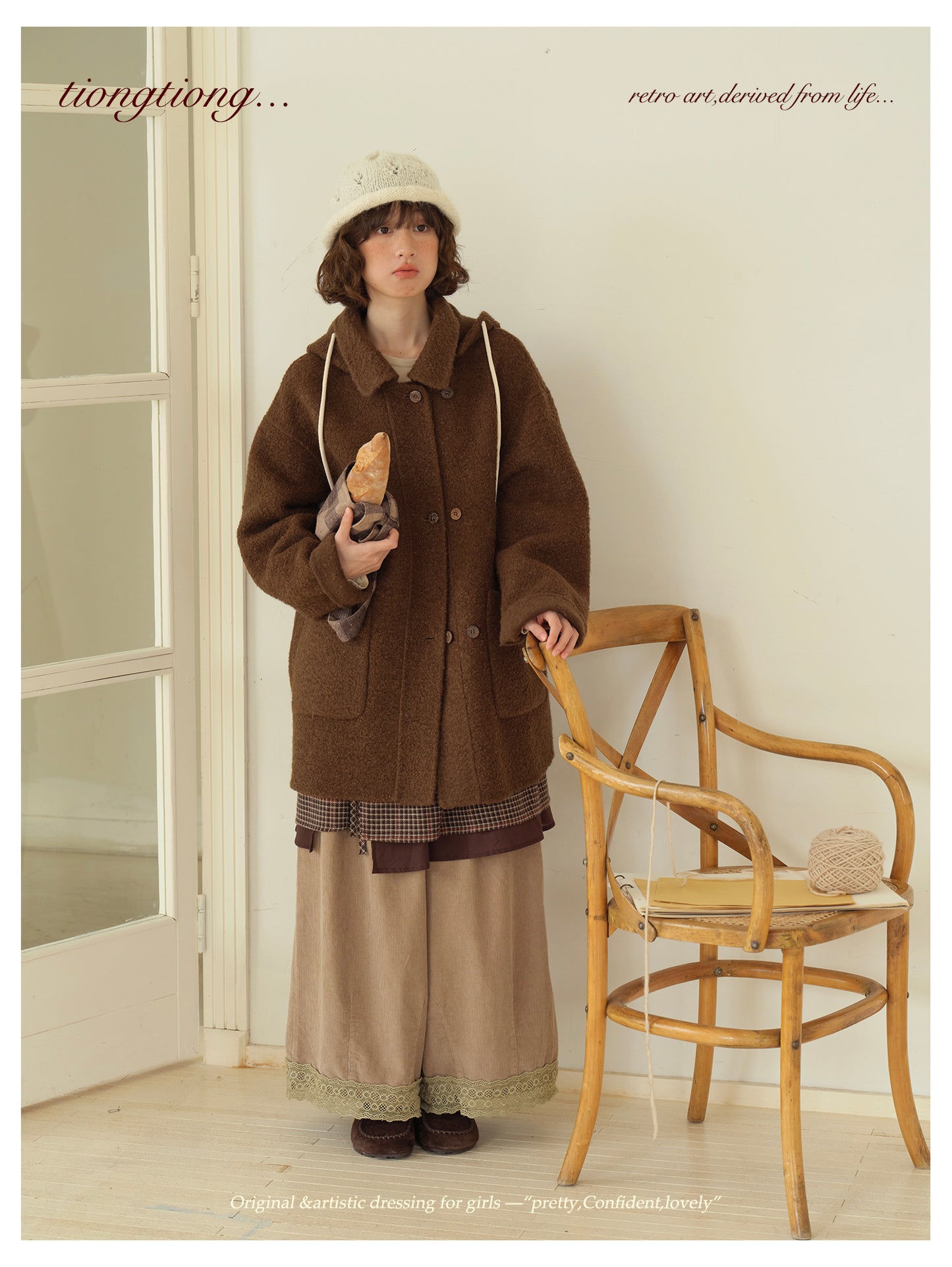 ２色展開◇ダブルフェイスウールで暖かドロップショルダーゆったり ショートコート◇