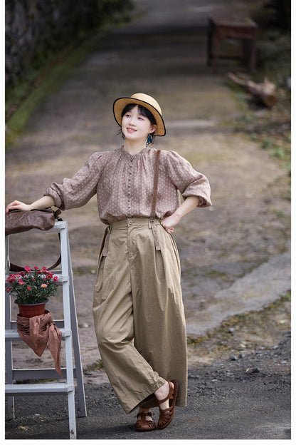 ◇コットン  サスペンダー付きフルレングスワイド イージーパンツ◇S/M/L