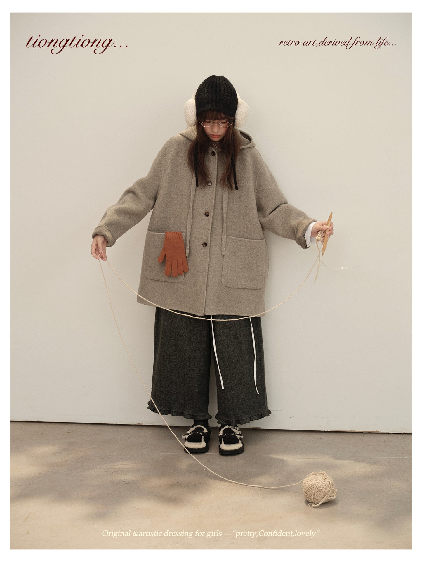 3色展開◇ダブルフェイス カシミア×メリノウールで暖かドロップショルダーゆったり フーディーコート◇